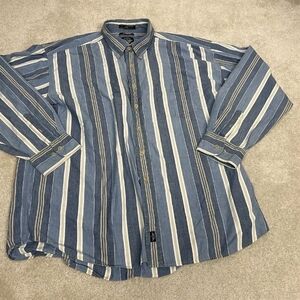 Dockers Men's Blue and White Striped Casual Shirt